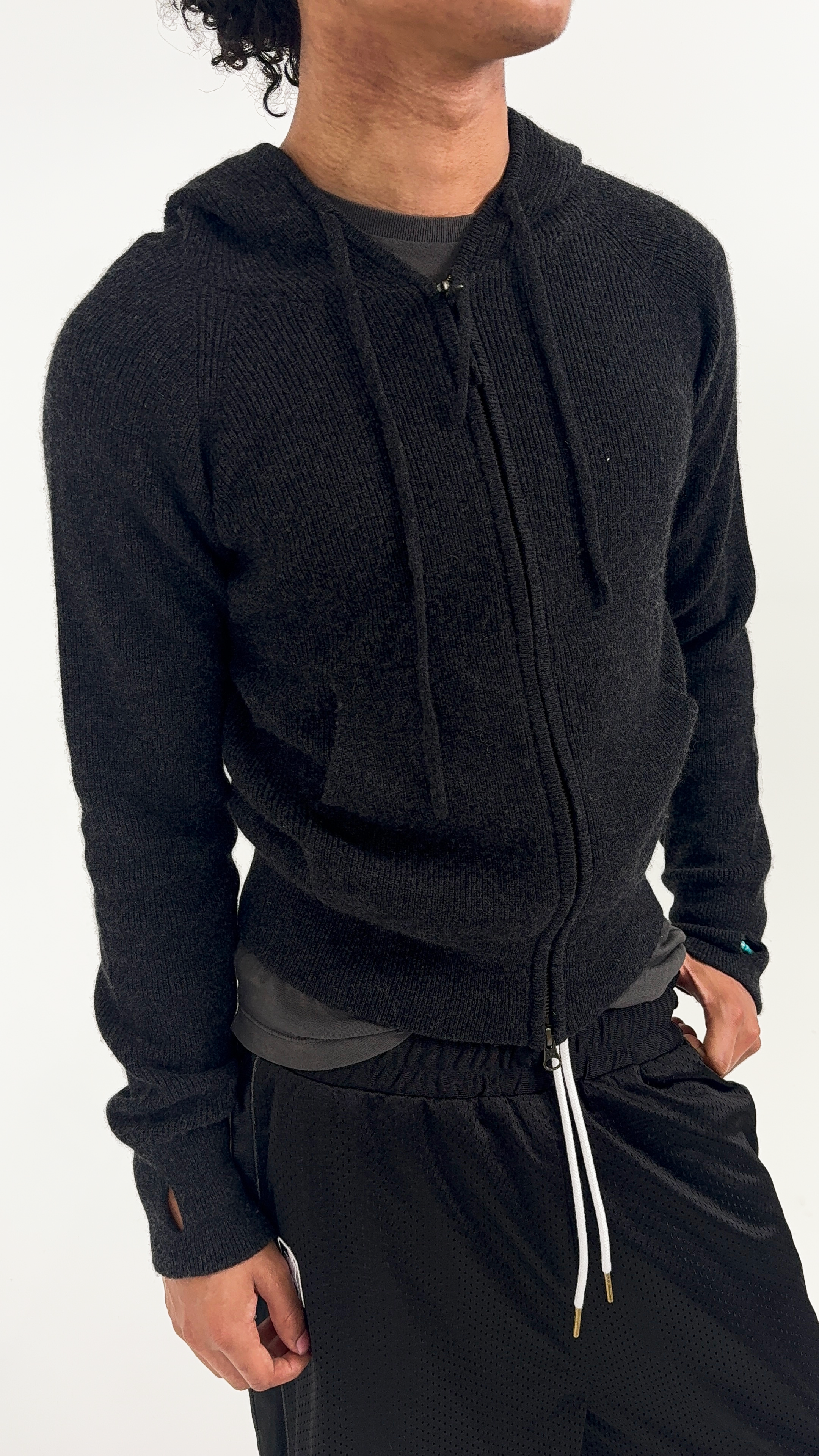 Black Ribbed Cashmere Zip