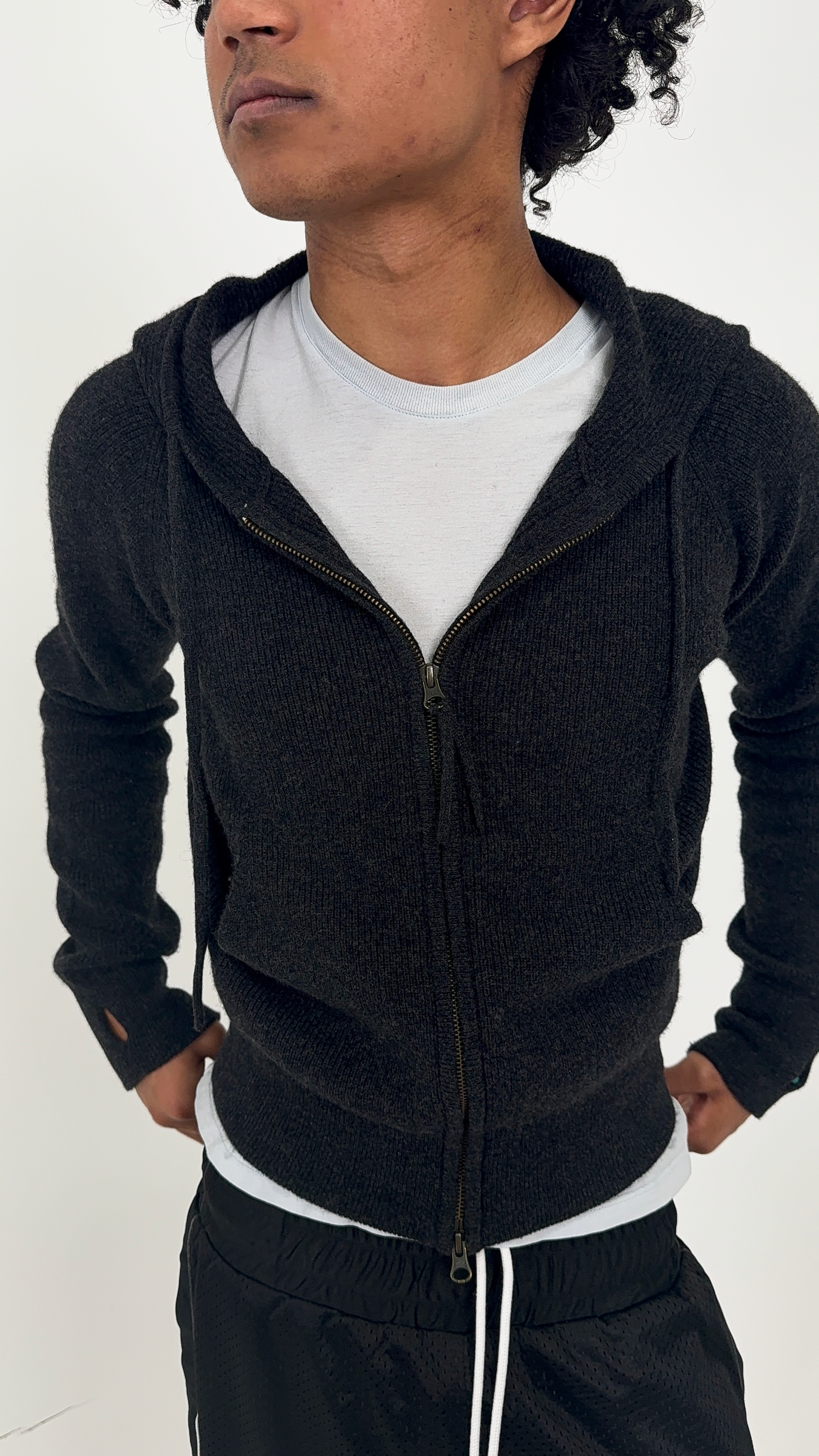 Black Ribbed Cashmere Zip