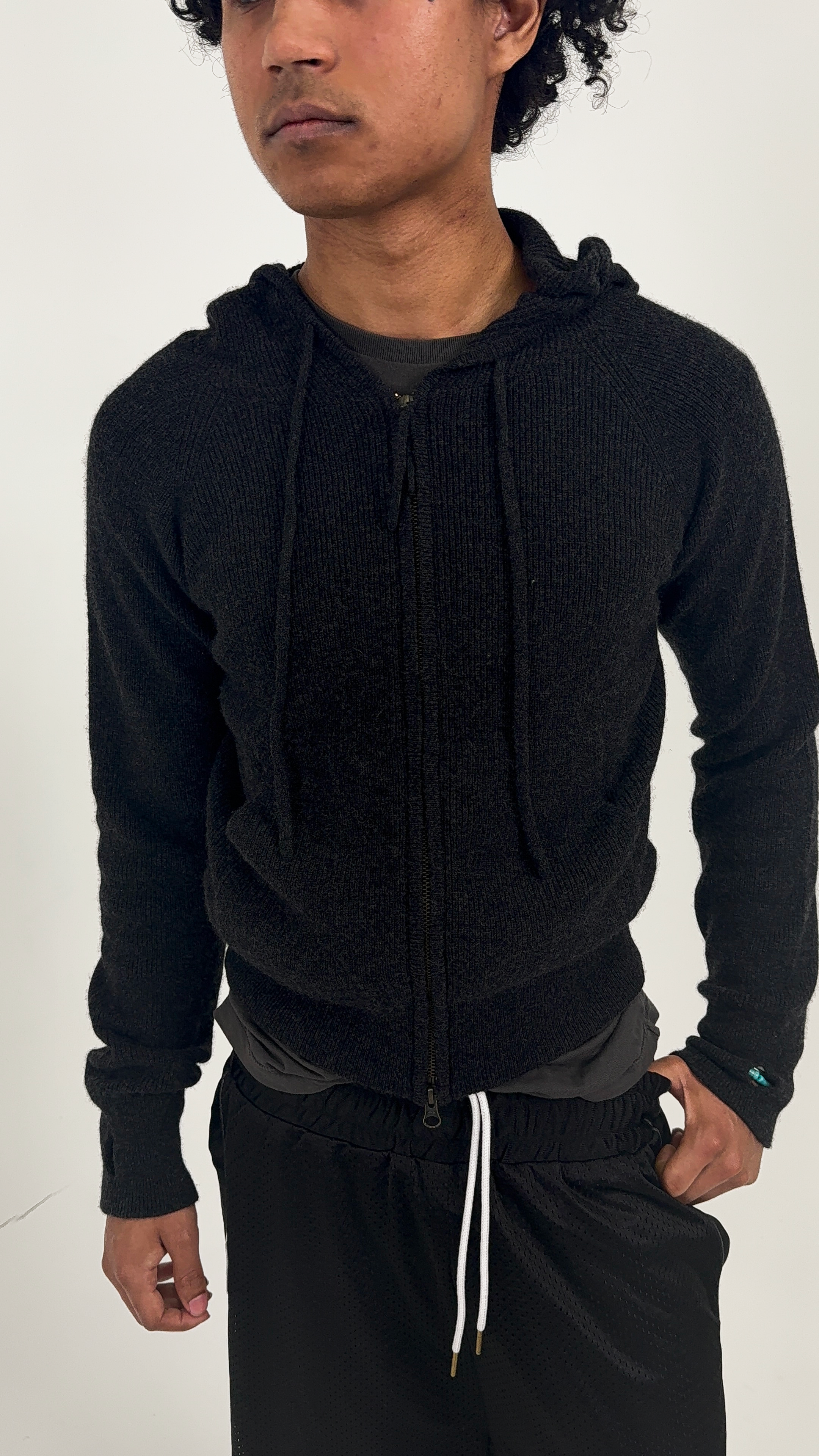 Black Ribbed Cashmere Zip