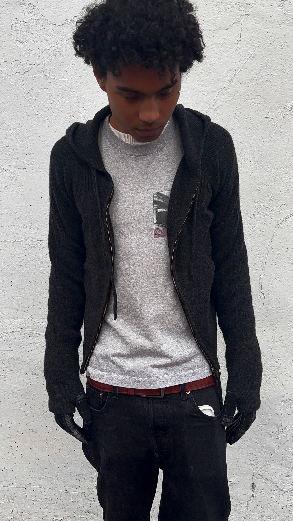 Ribbed Cashmere Knit Hoodie Black