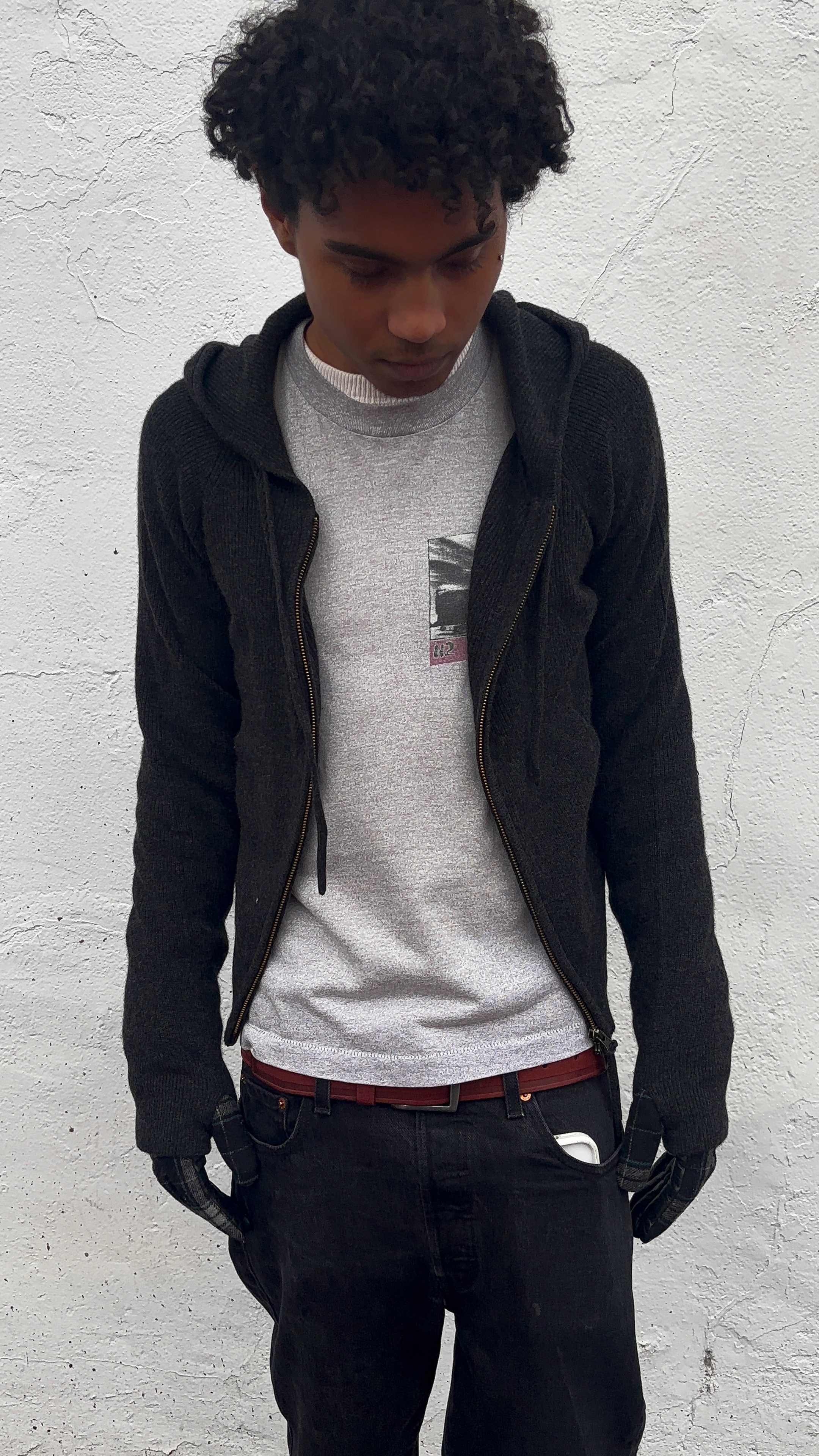 Ribbed Cashmere Knit Hoodie Black