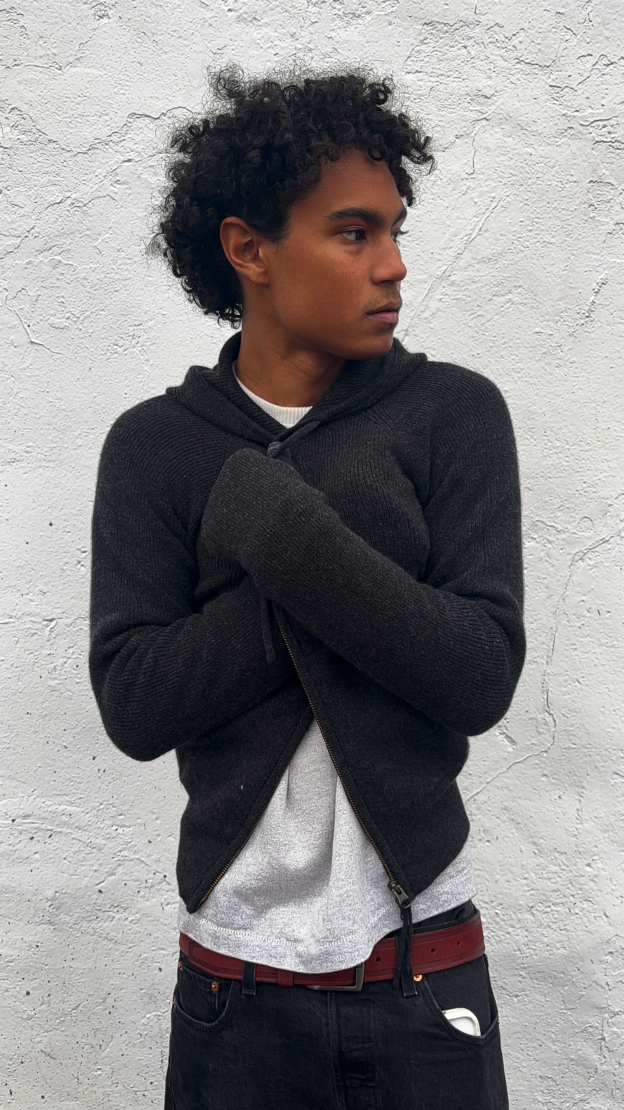 Ribbed Cashmere Knit Hoodie Black