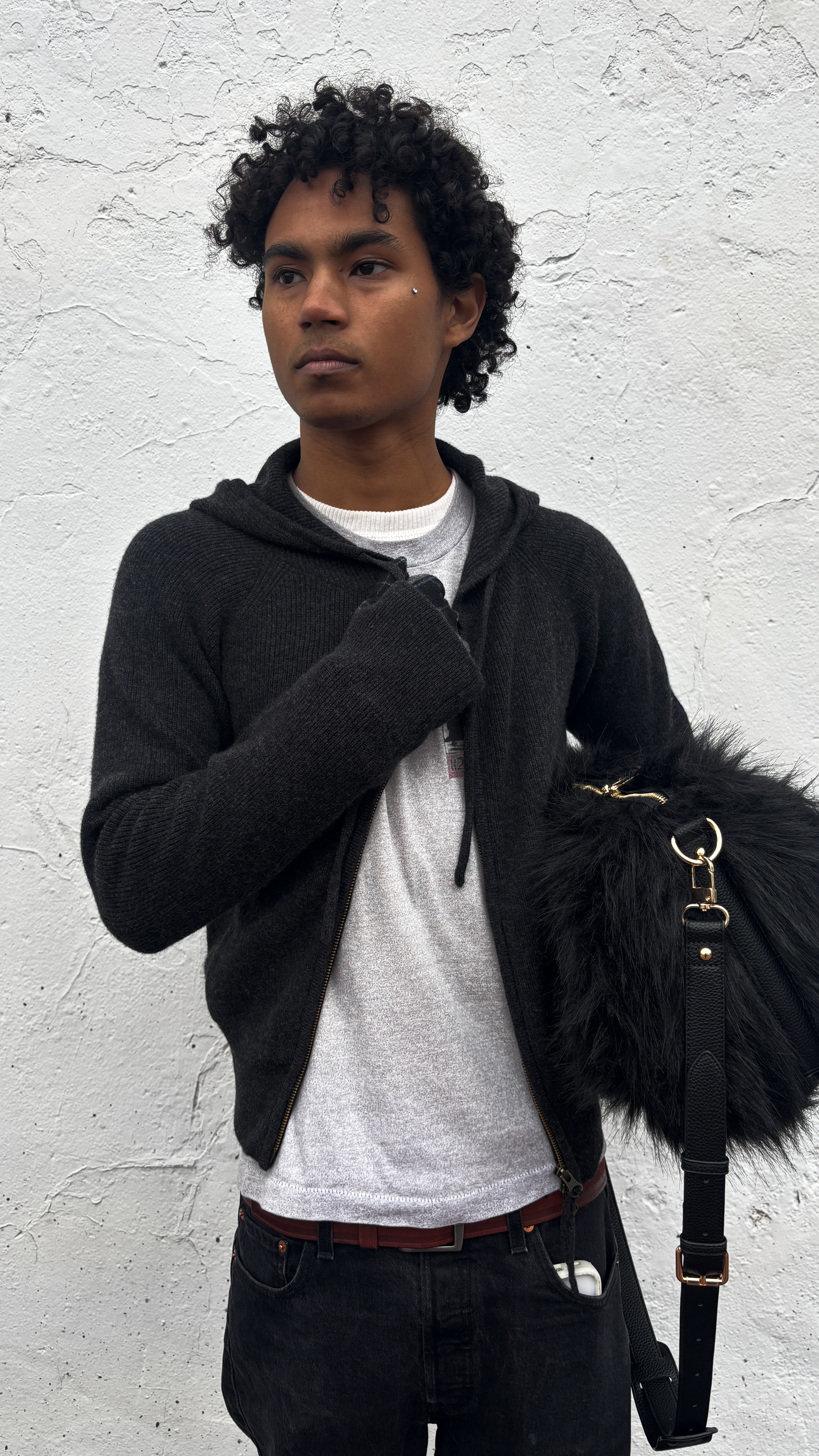 Ribbed Cashmere Knit Hoodie Black