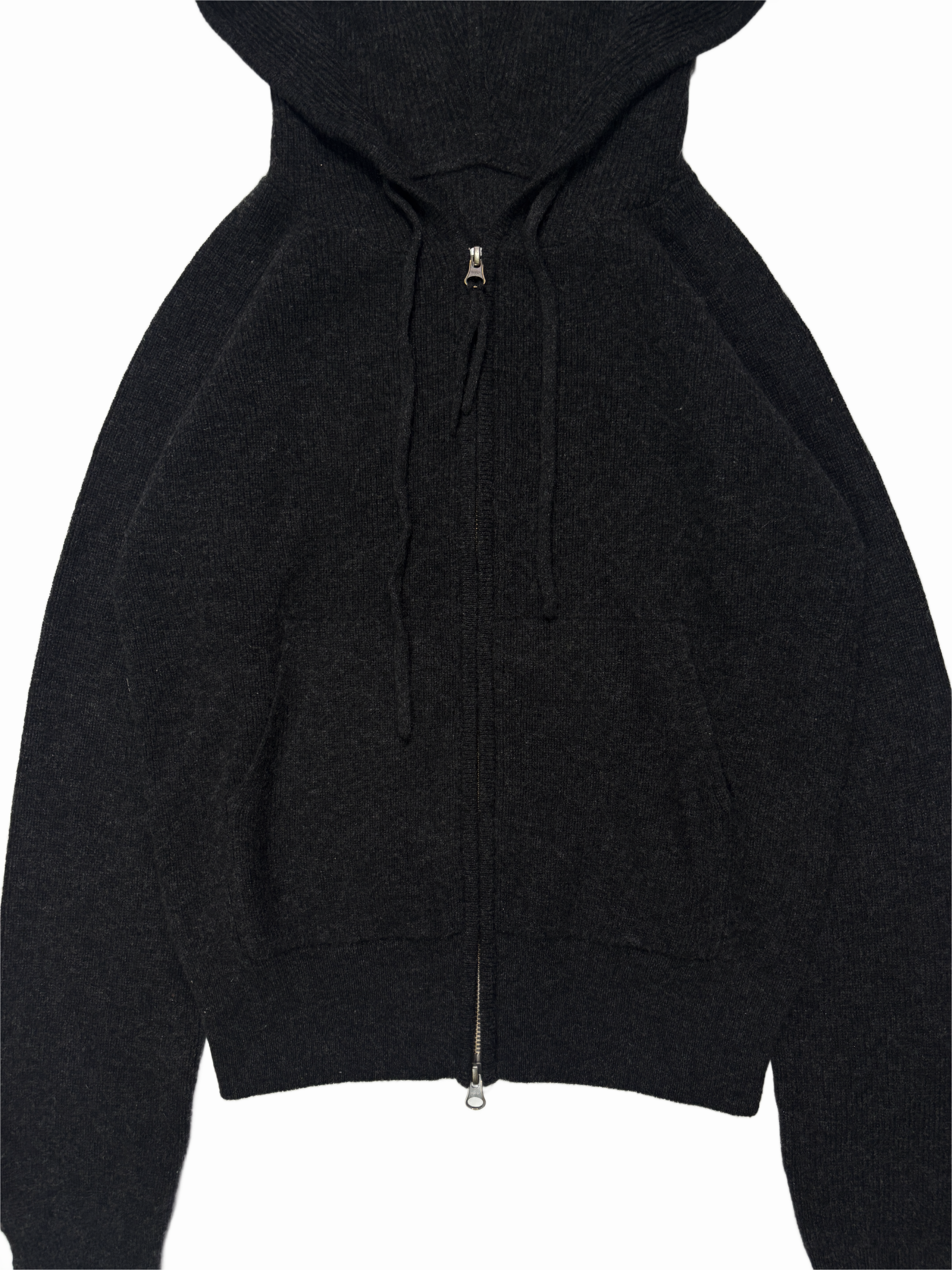 Ribbed Cashmere Knit Hoodie Black