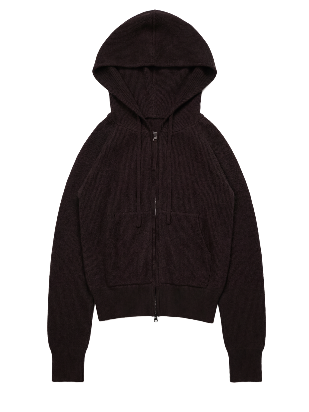 Ribbed Cashmere Knit Hoodie Brown