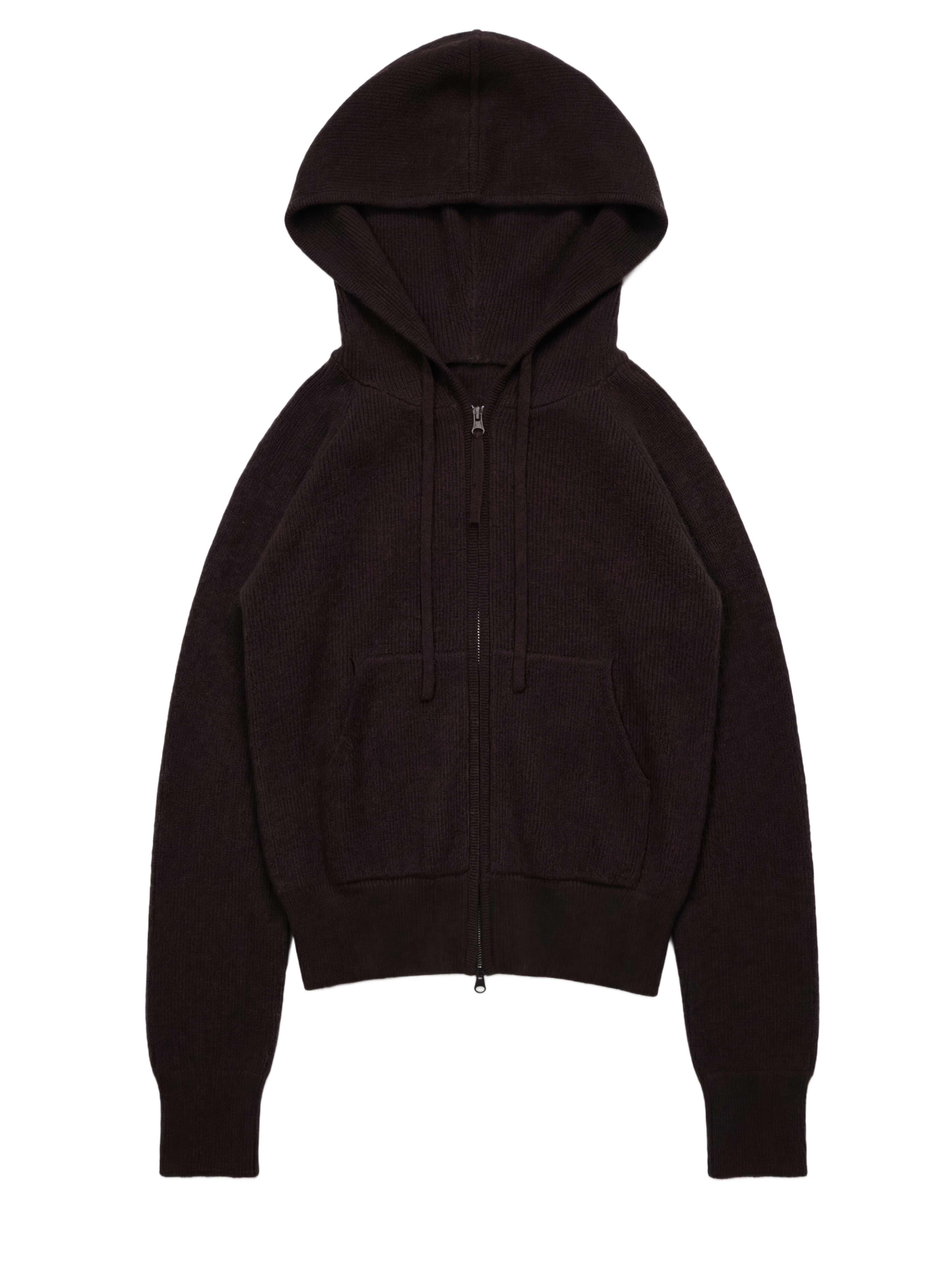 Ribbed Cashmere Knit Hoodie Brown