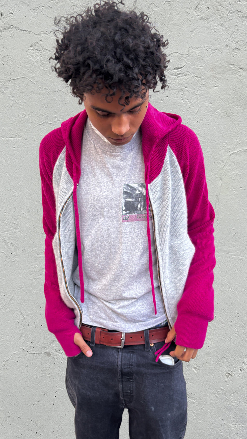 Ribbed Cashmere Knit Hoodie Pink