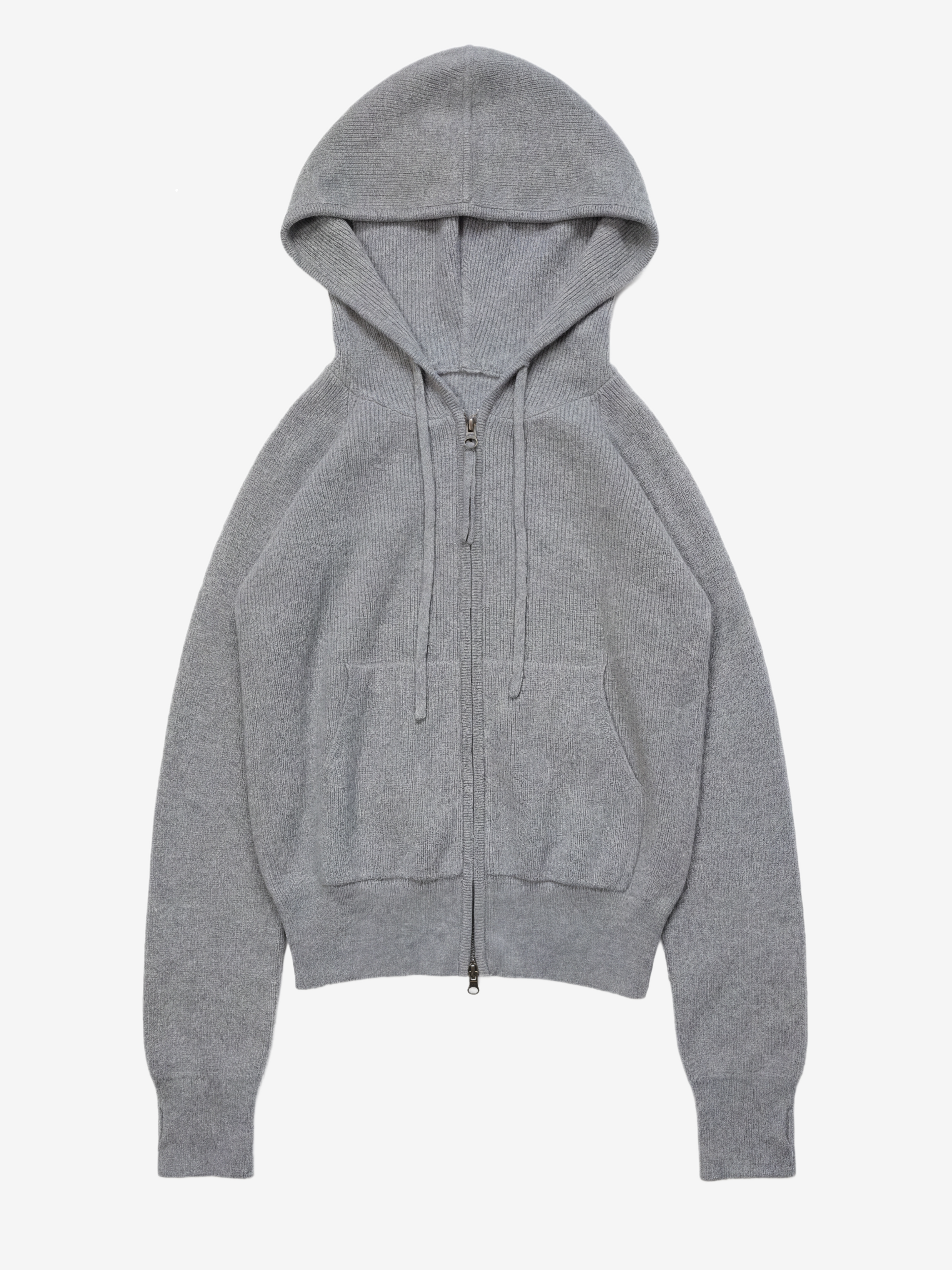 Grey Ribbed Cashmere Zip