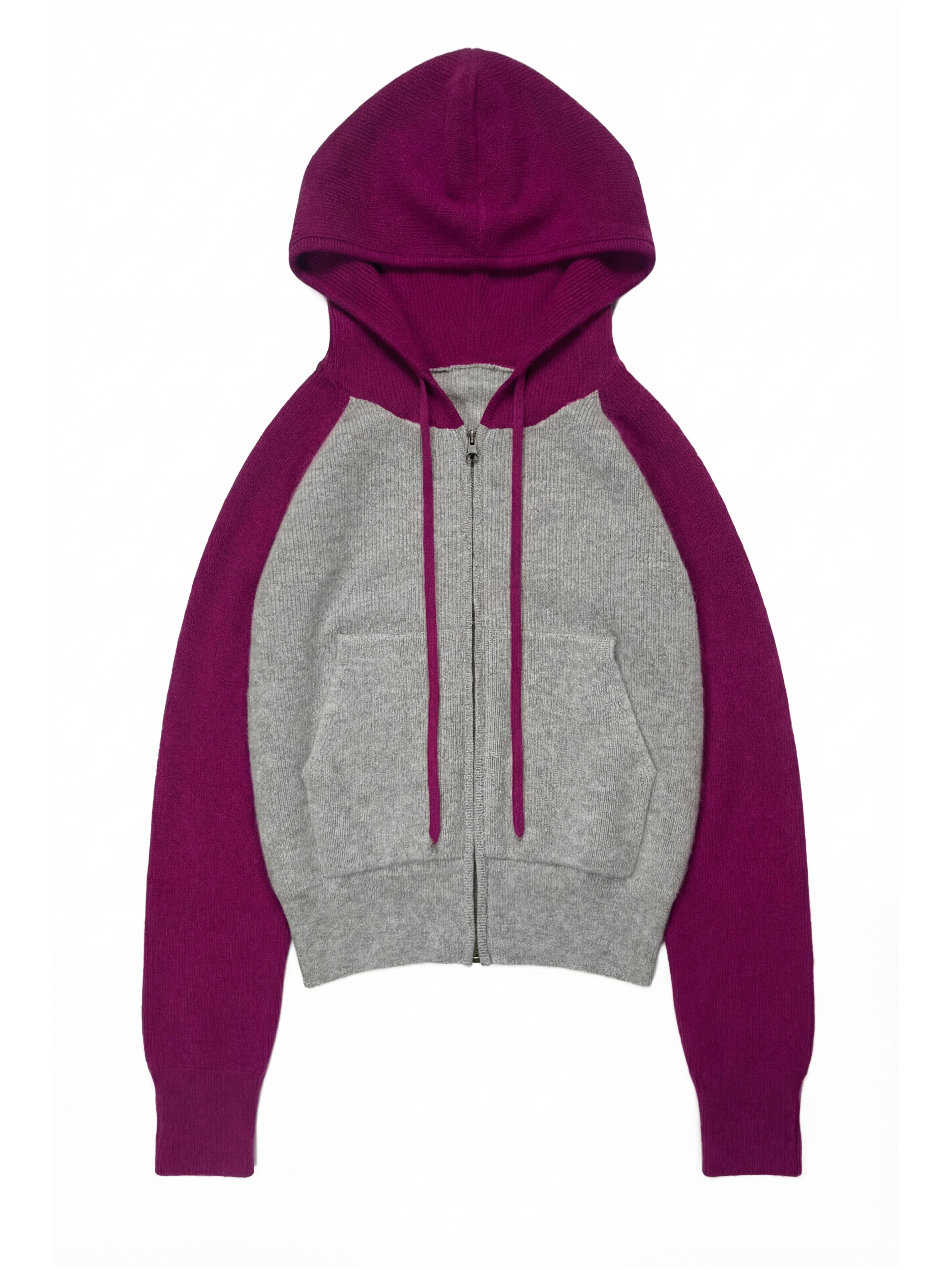 Ribbed Cashmere Knit Hoodie Pink