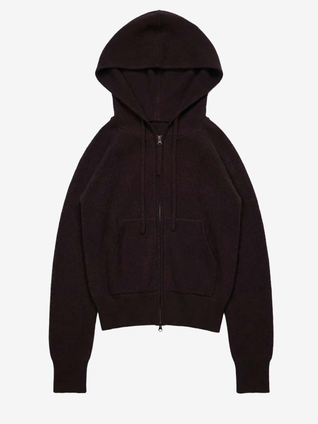 Brown Ribbed Cashmere Zip