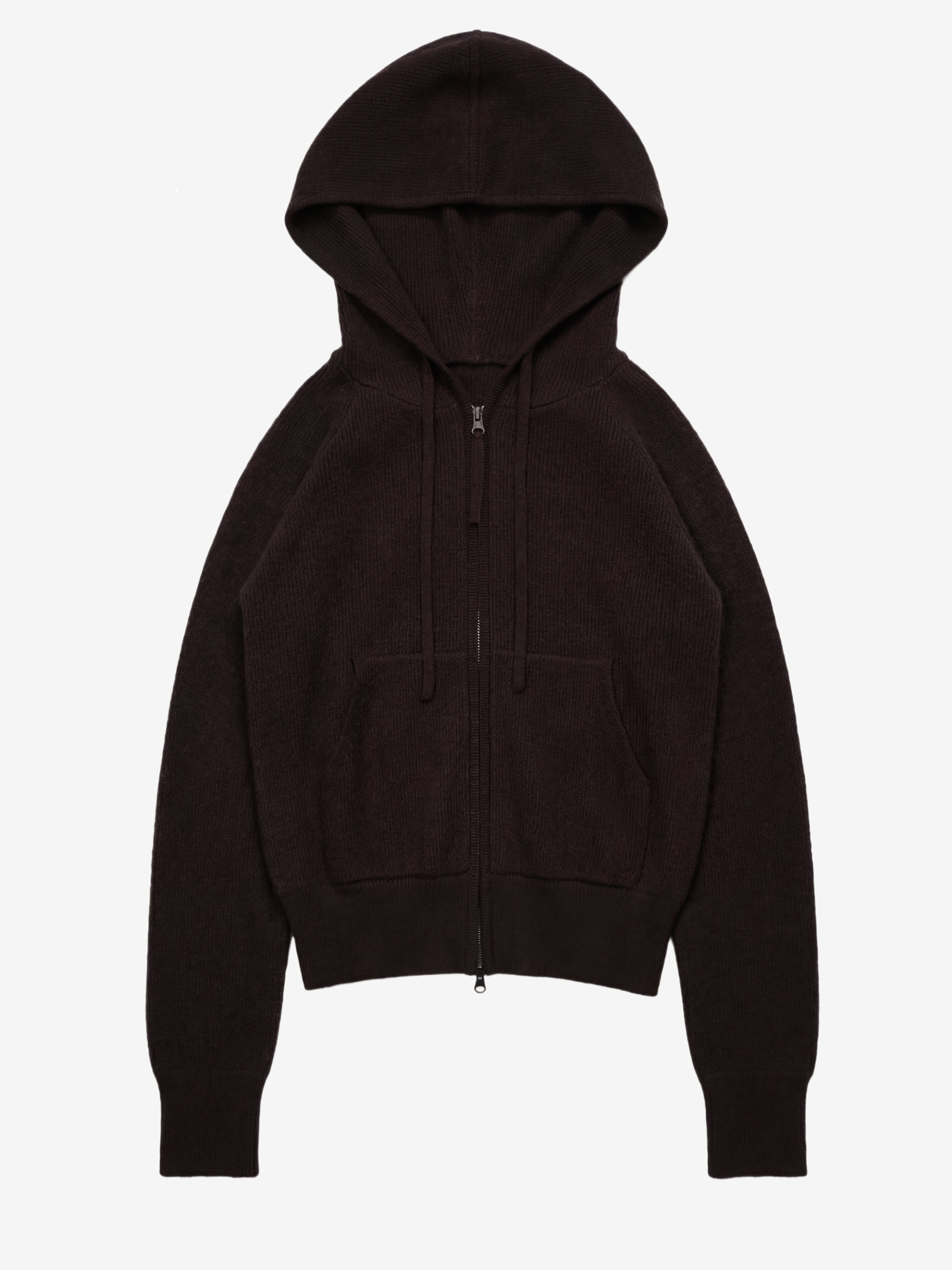 Brown Ribbed Cashmere Zip