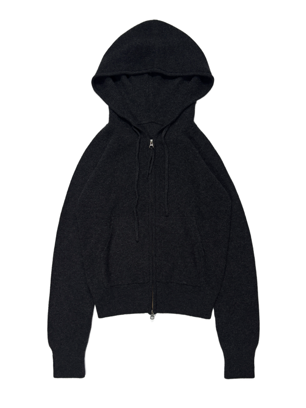 Ribbed Cashmere Knit Hoodie Black