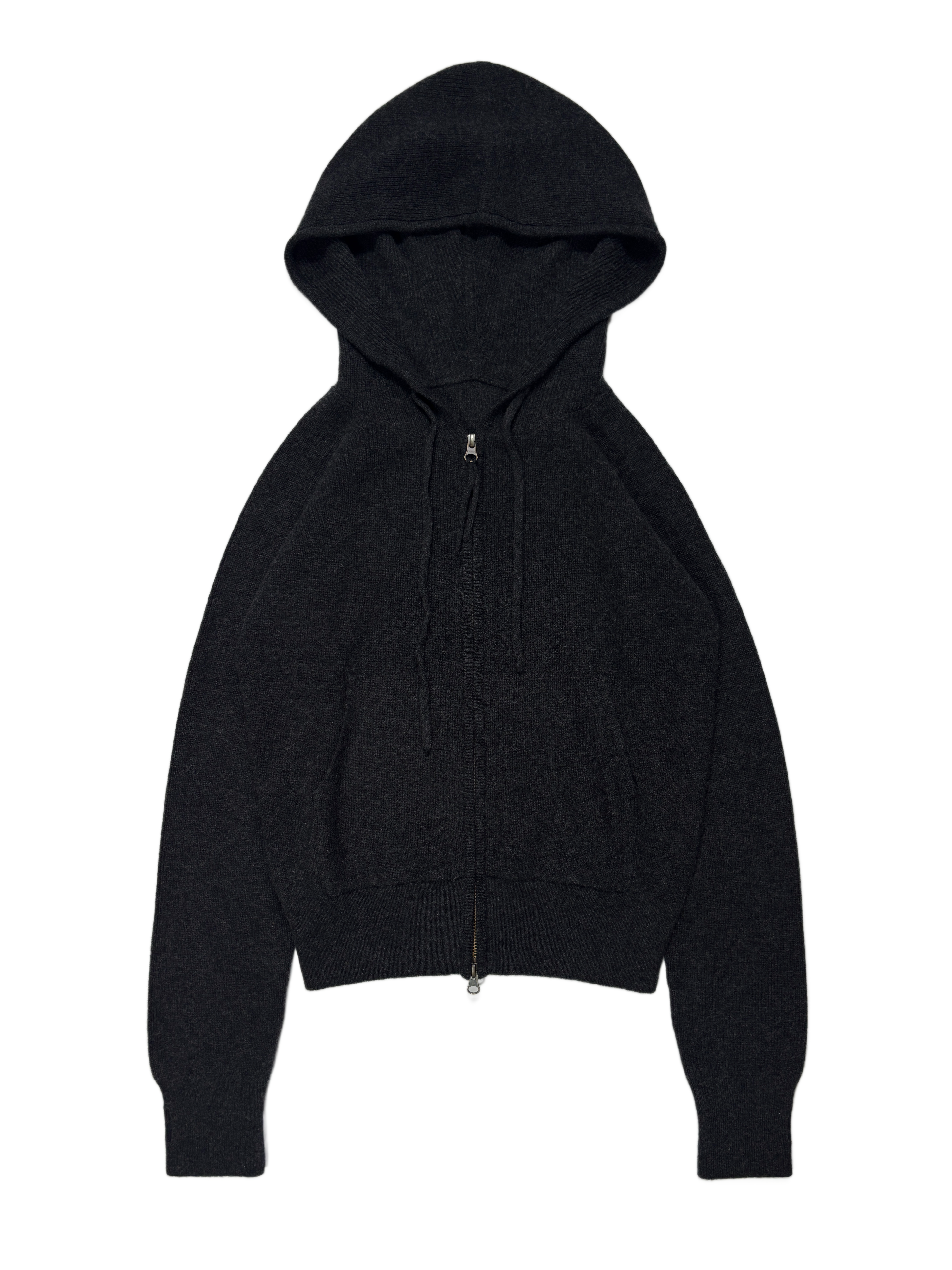 Ribbed Cashmere Knit Hoodie Black